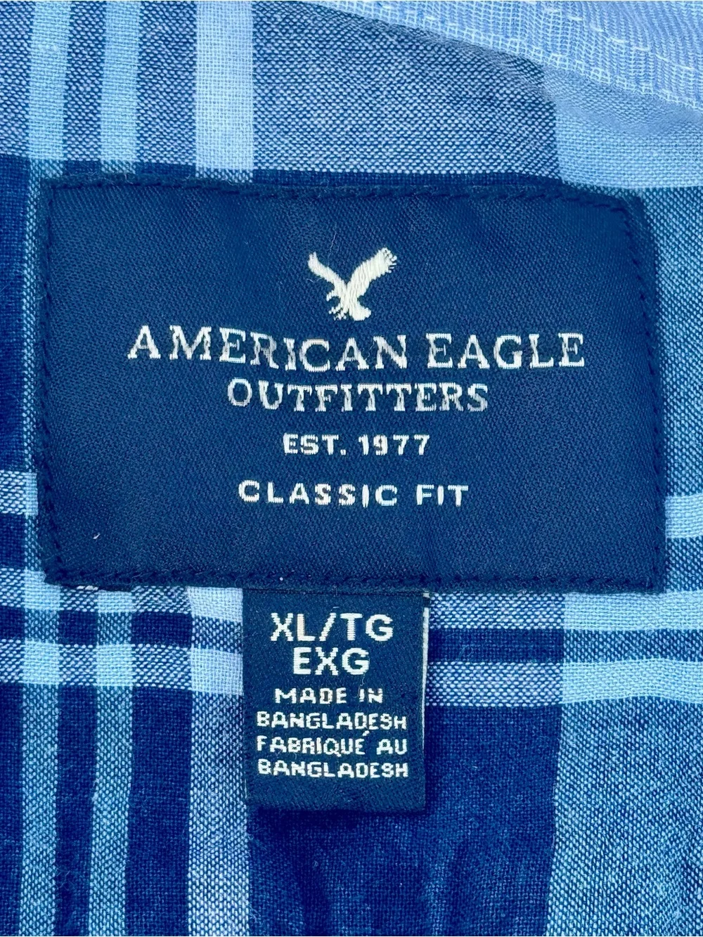American Eagle Blue Plaid Button Down Shirt‎ XL Classic Fit
